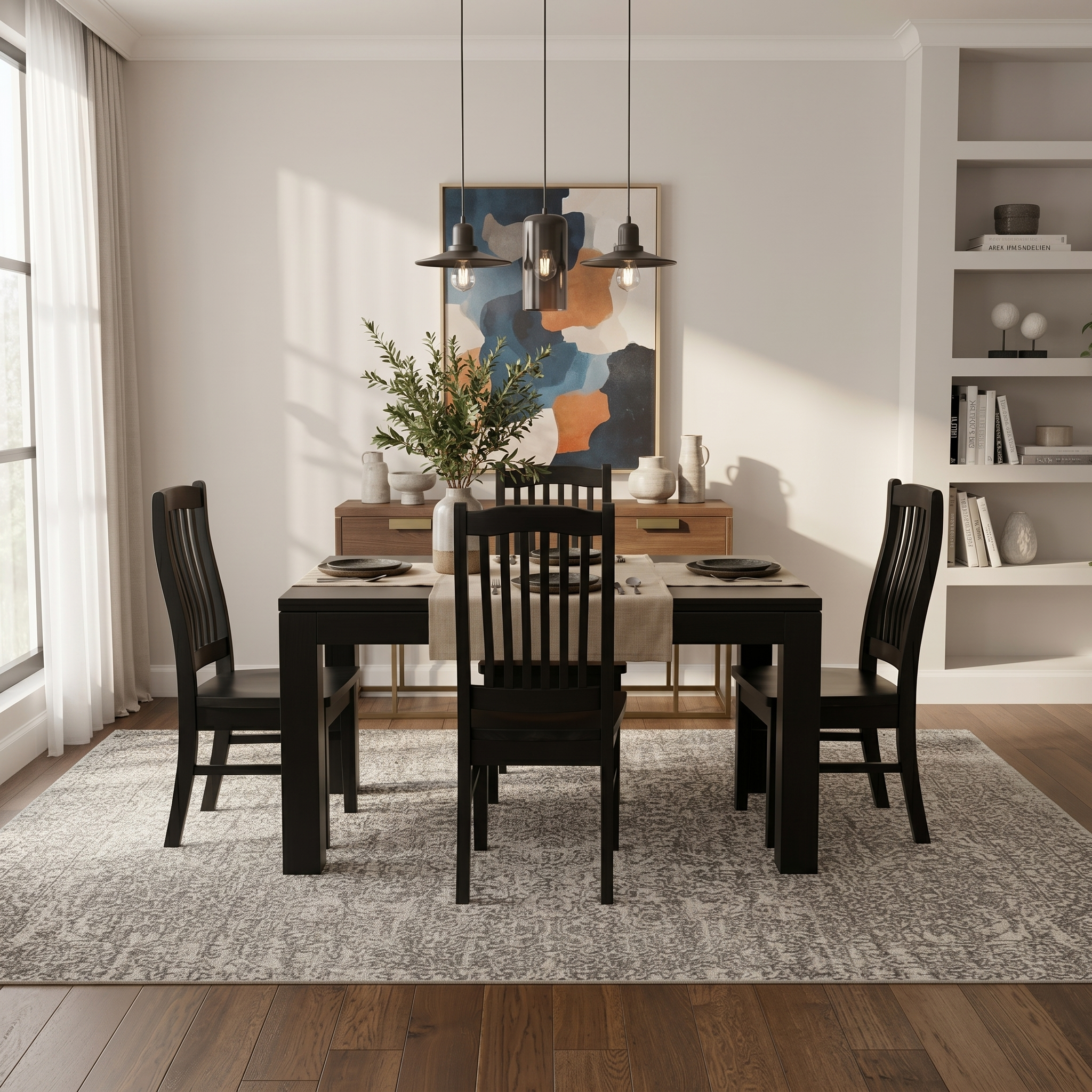 Solid Wood Dining Suite Black - lifestyle