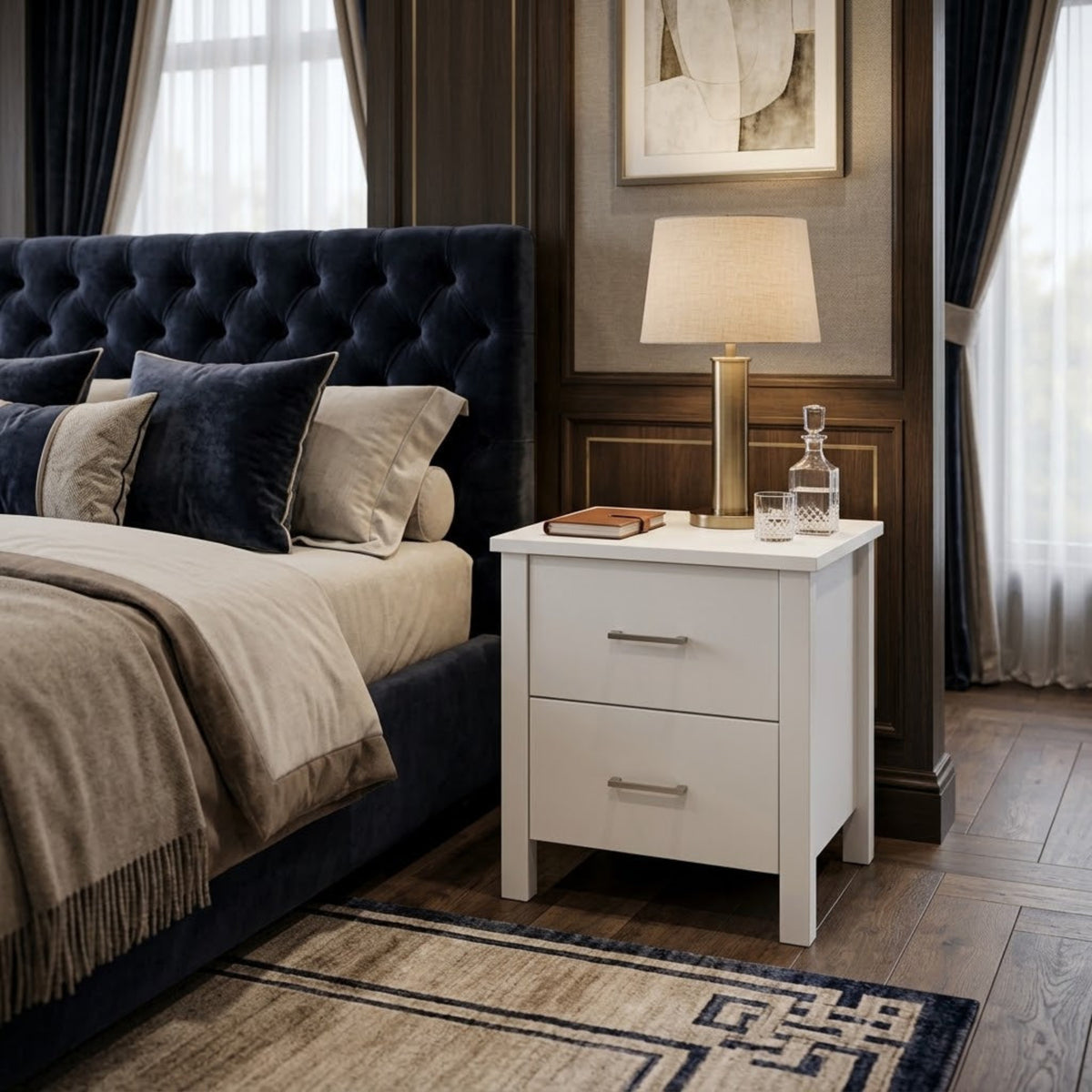 Bella 2 Drawer Bedside - White Colour
