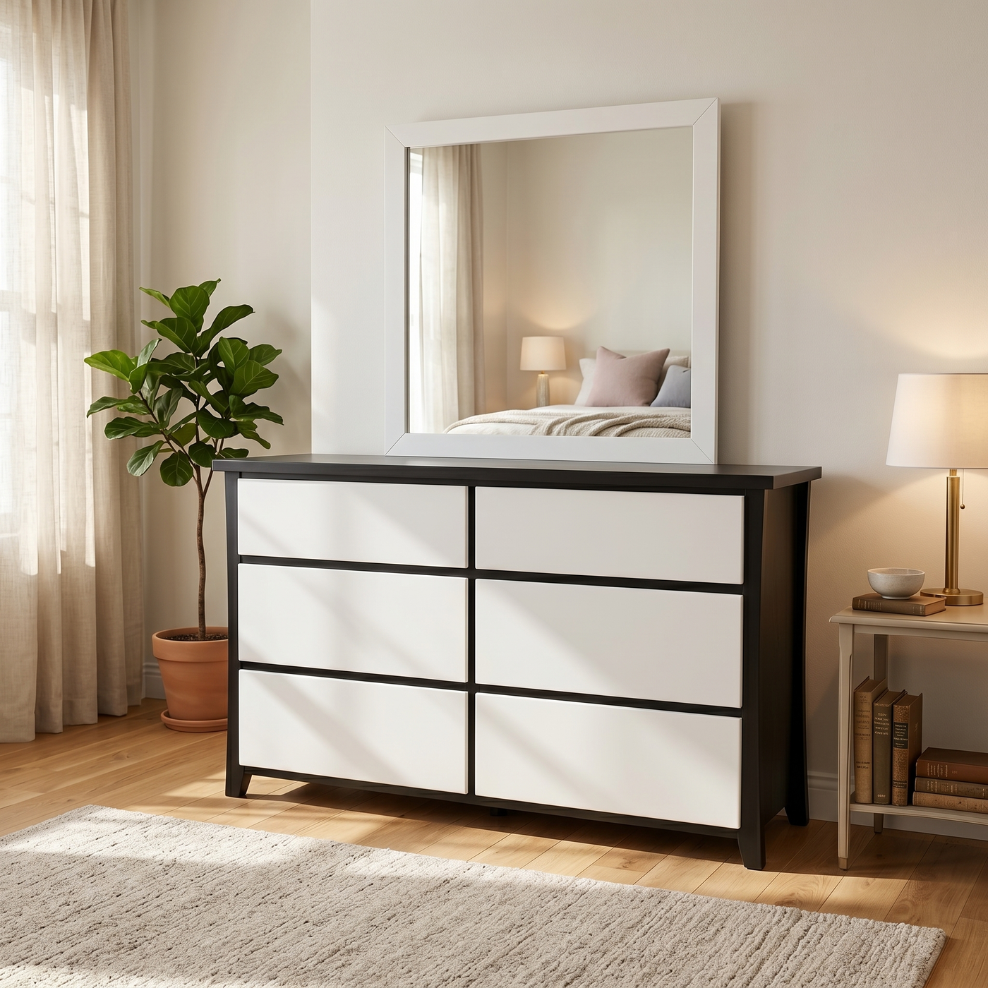 Maverick 6 Drw Dresser / Mirror (Black/White) - lifestyle