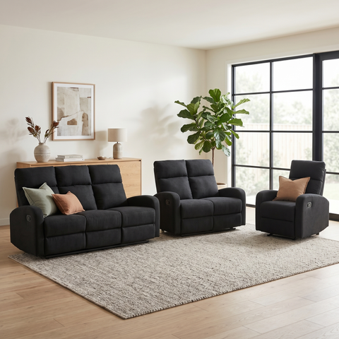 SupreCoz 3RR + 2RR + R Recliner Suite Black - lifestyle