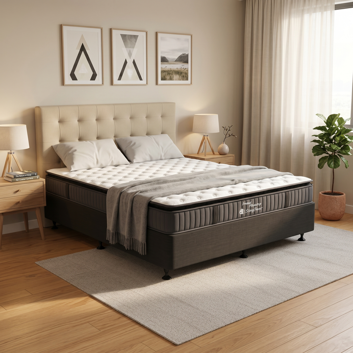 SleepTime Pocket Pillowtop Mattress + NZ Made Snooz Bed Base - lifestyle