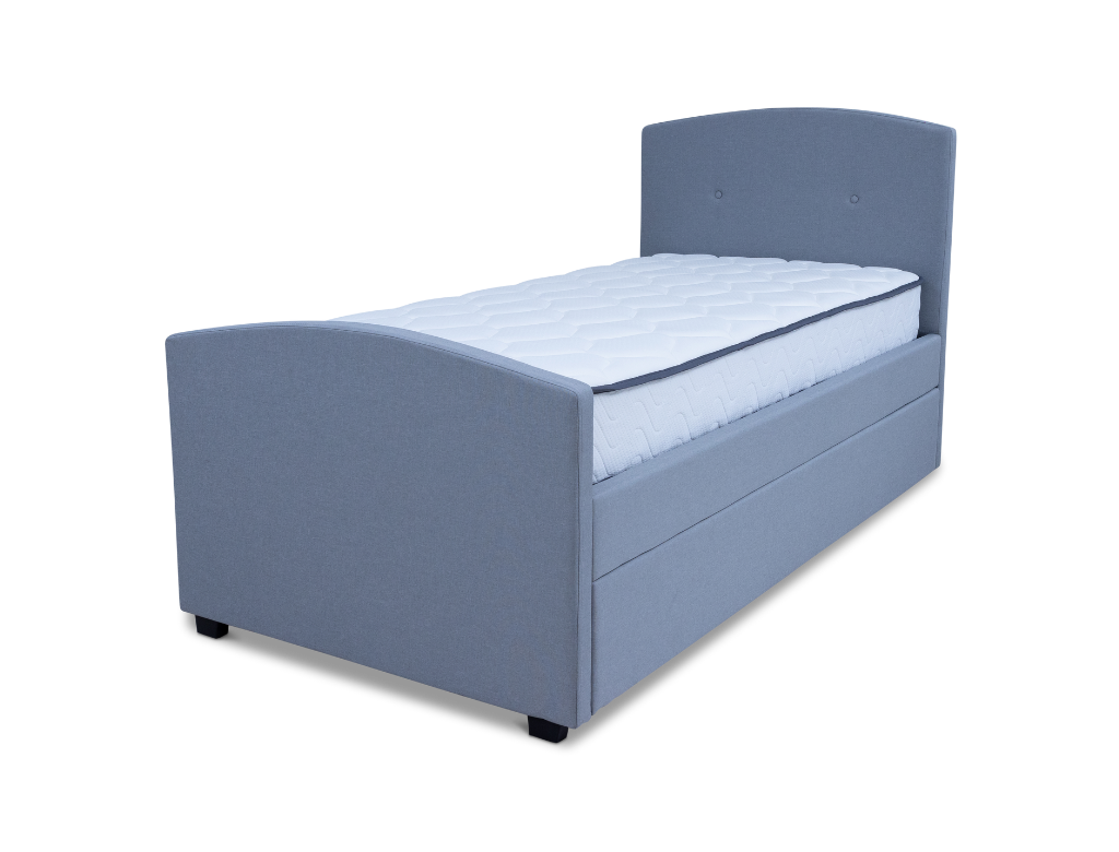 DriftEase Single Trundler Bed Frame Linen Grey + SleepLite Single Pocket Spring Mattress +Sleeko Single Bonnel Spring Mattress