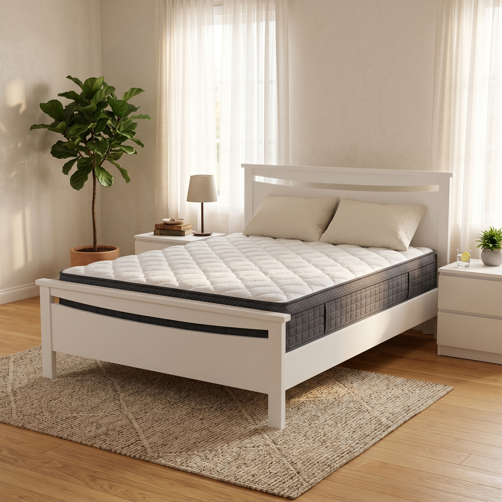 Medallion Bed Frame (White) + SleepTime Ultra Mattress Queen - lifestyle