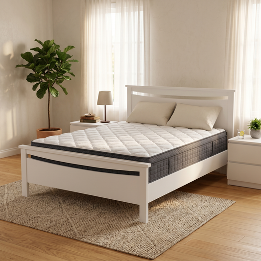 Medallion Bed Frame (White) + SleepTime Ultra Mattress Queen - lifestyle