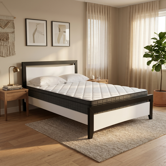 Maverick Bed Frame (Black/White) + SleepTime Ultra Mattress Queen - lifestyle