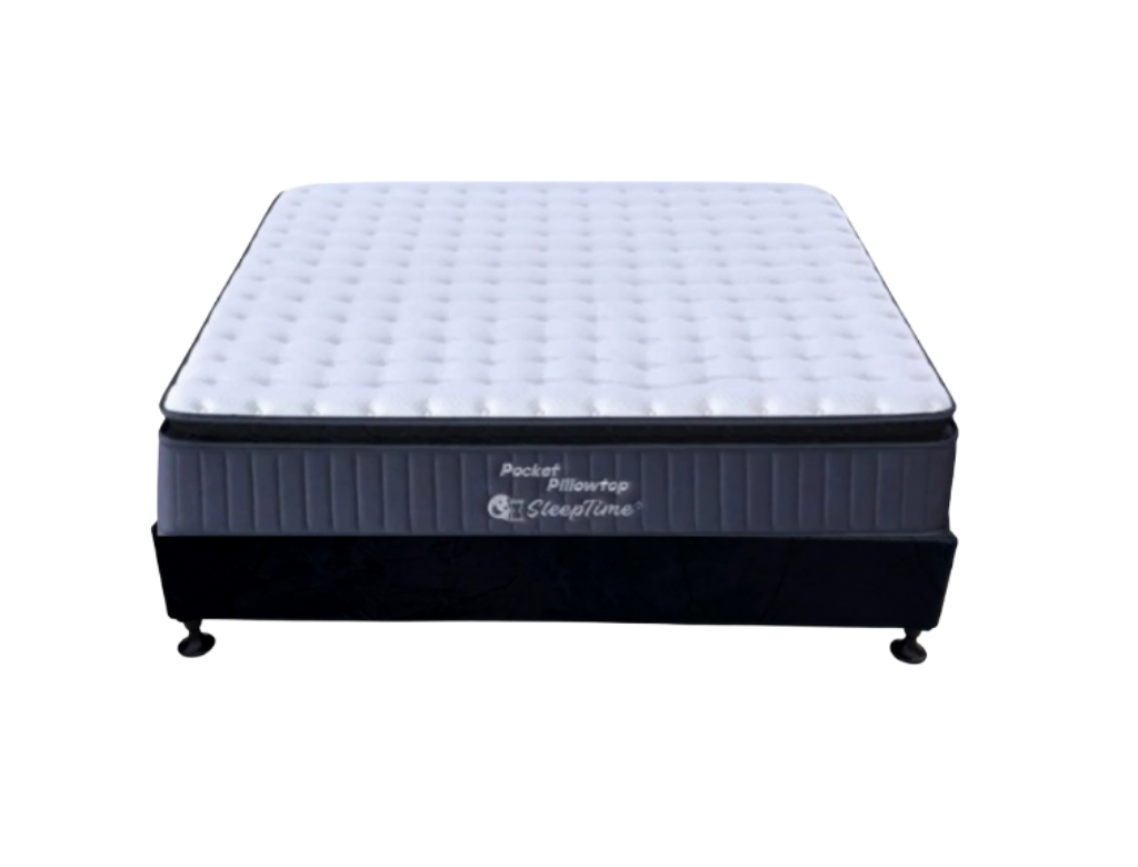 Flexi Bed Base in a Box-Black Velvet+ SleepTime Pocket Pillowtop Mattress