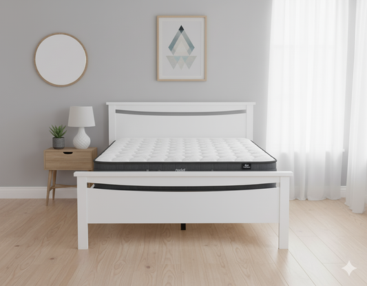 Medallion Bed Frame (White) +Sleeptime Pocket  Pillow Top Mattress
