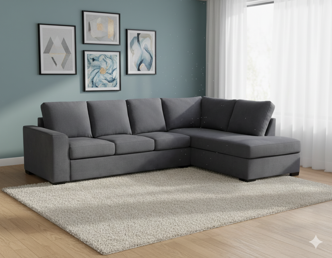 LYRA 3STR/SOFA BED With CHAISE (RHF/LHF)-DARK GREY(2PC)