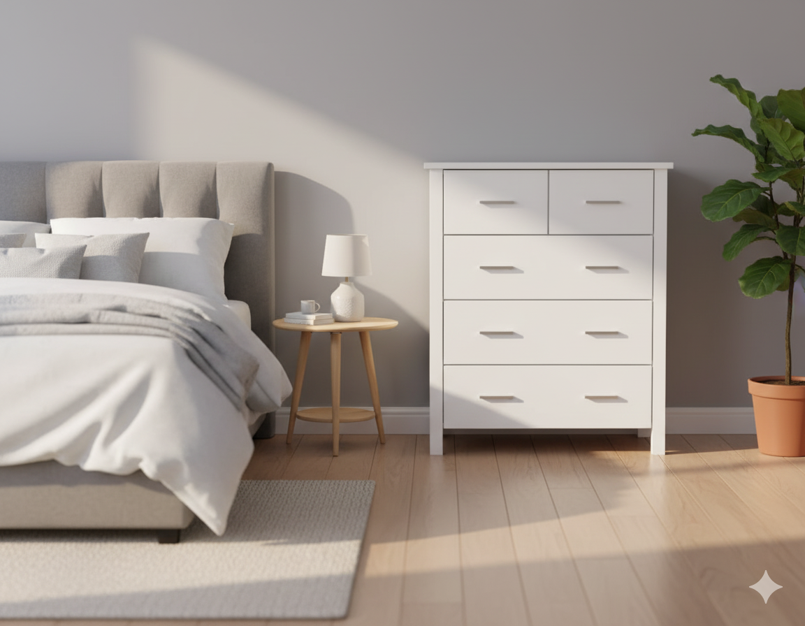 Bella 5 Drw Tallboy White
