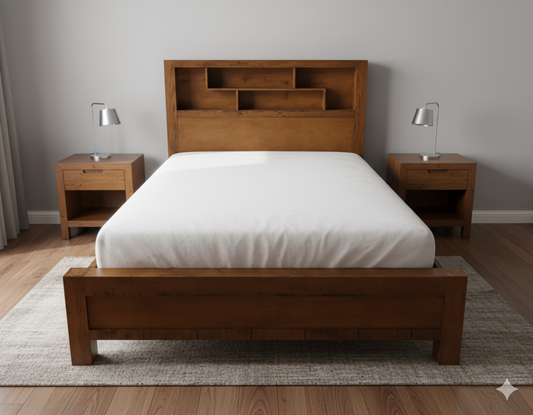 Oakwood Queen Size Bed With Bookcase