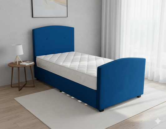 DriftEase Single Trundler Bed Frame Velvet Blue