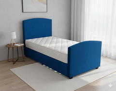 DriftEase Single Trundler Bed Frame Velvet Blue