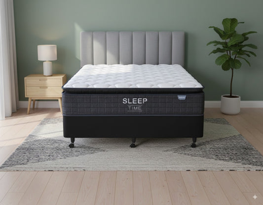 SleepTime Medium Mattress + NZ Made Duracast Hotel Bed Base with Casters