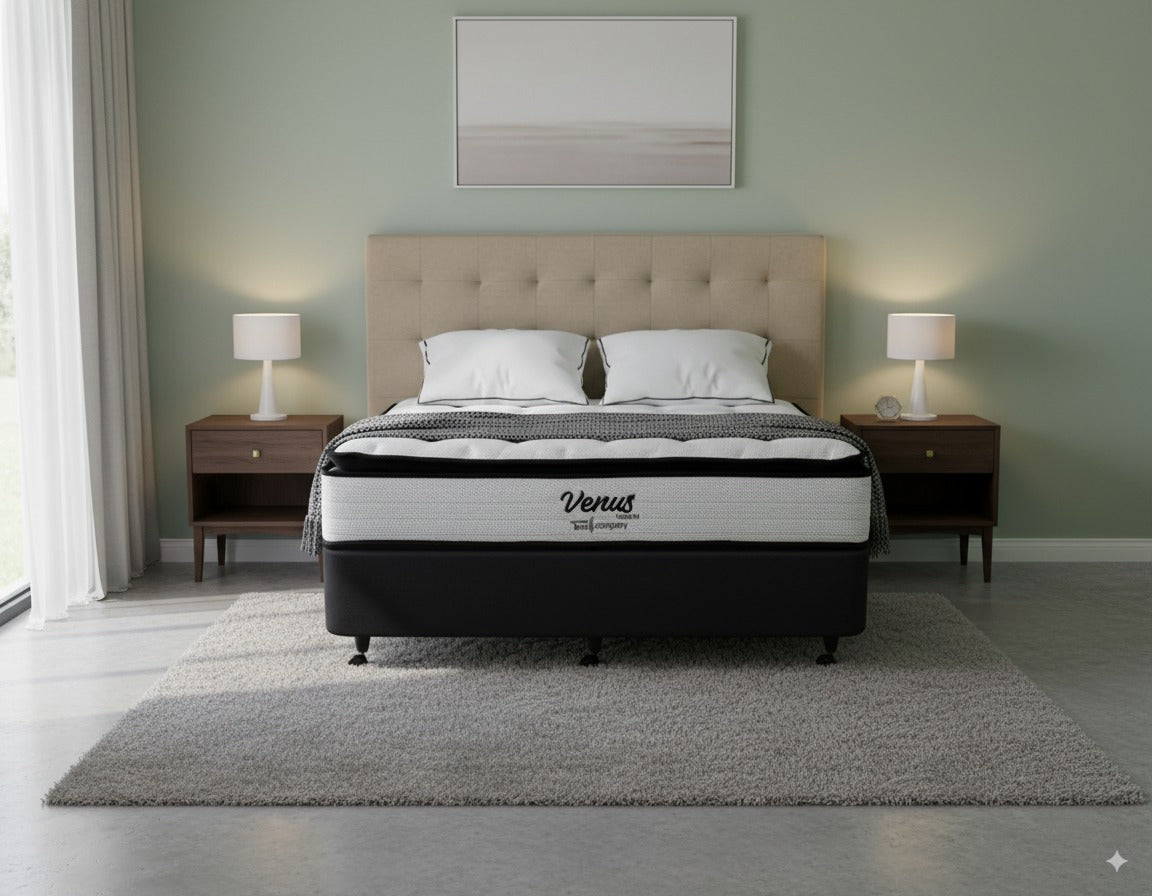 NZ Made Duracast Hotel Bed Base with Casters+ Venus Medium Mattress