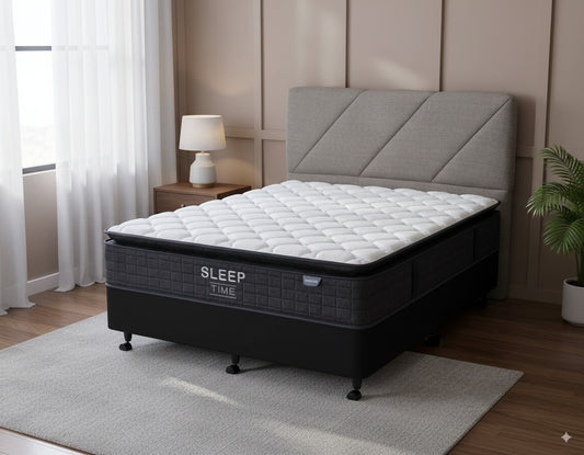 SleepTime Medium Mattress + NZ Made Duracast Hotel Bed Base with Casters