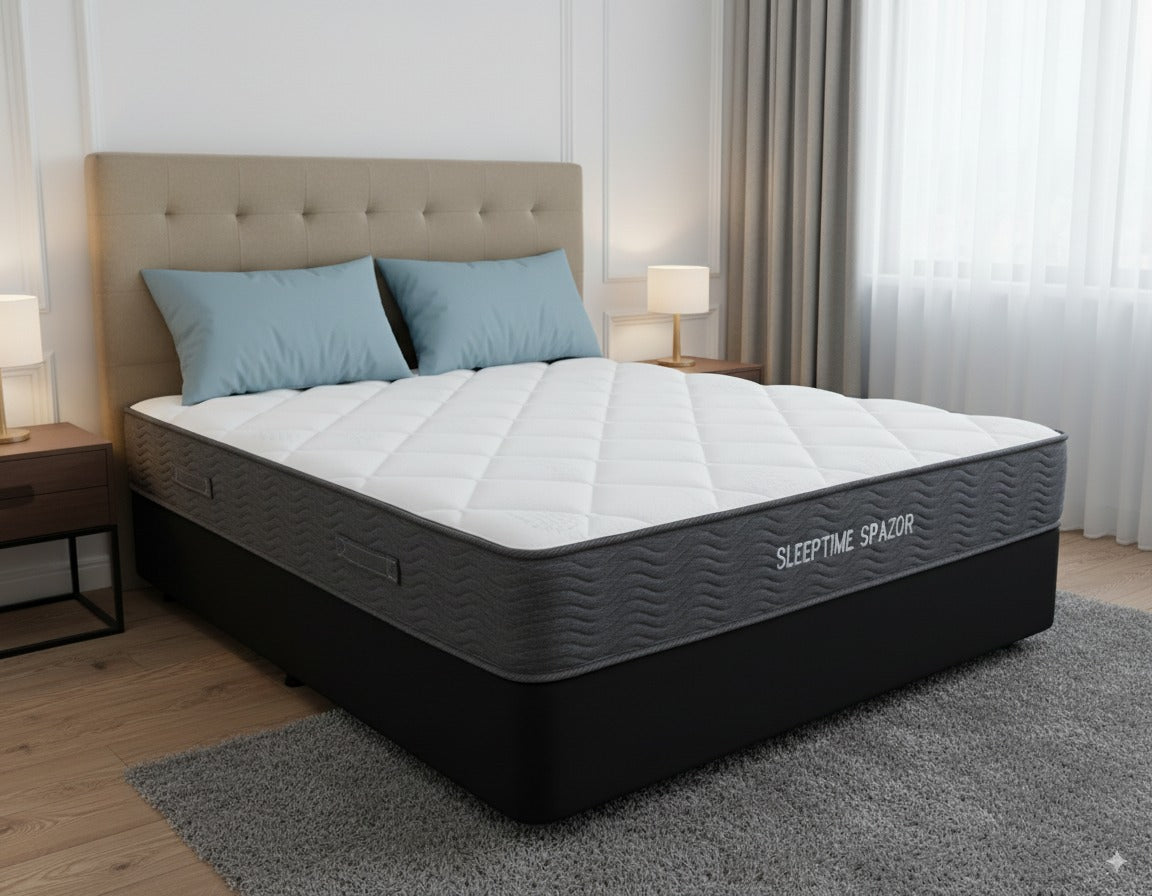 Flexi Bed Base in a Box-Black Velvet + Sleeptime Spazor Pocket Spring Mattress