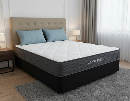 Flexi Bed Base in a Box-Black Velvet + Sleeptime Spazor Pocket Spring Mattress