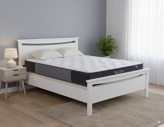 Medallion Bed Frame (White) +SleepTime X-Firm Mattress Queen