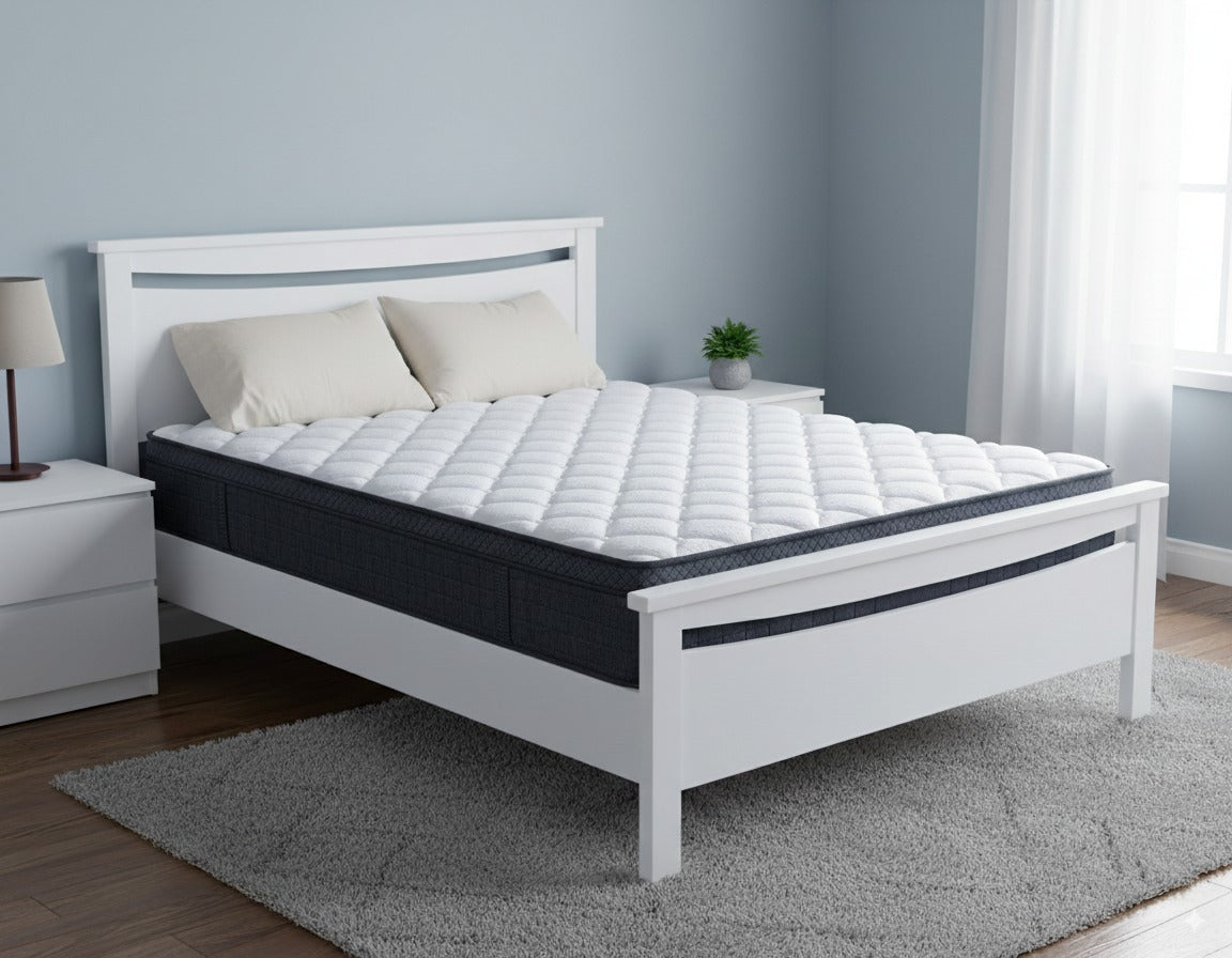 Medallion Bed Frame (White) + SleepTime Ultra Mattress Queen