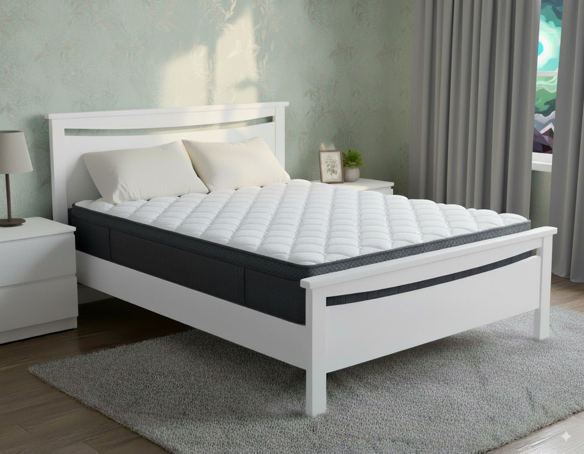 Medallion Bed Frame (White) +SleepTime Medium Mattress Queen