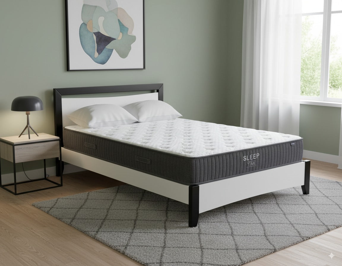 Maverick Bed Frame (Black/White) +  SleepTime X-Firm Mattress Queen