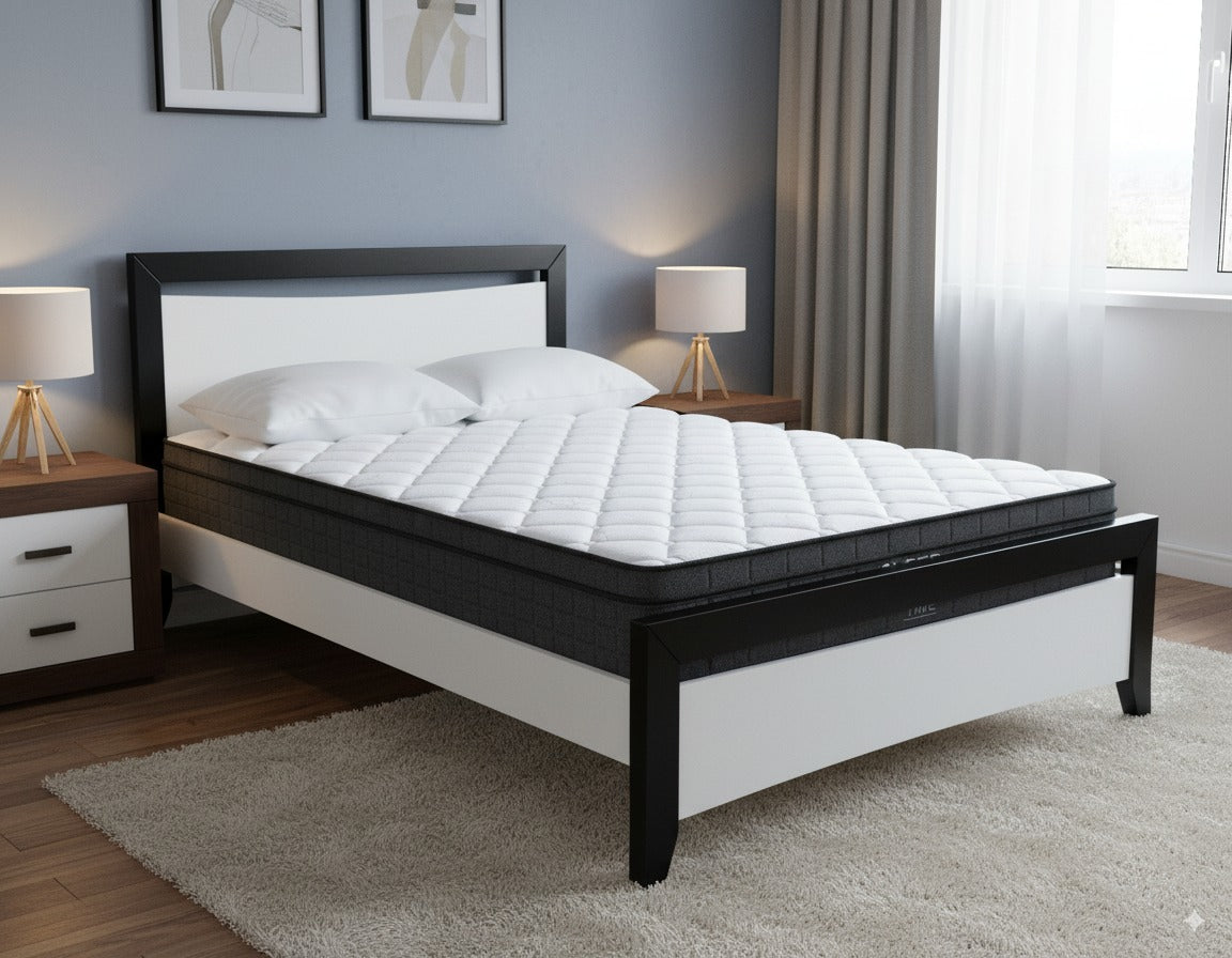 Maverick Bed Frame (Black/White) + SleepTime Ultra Mattress Queen