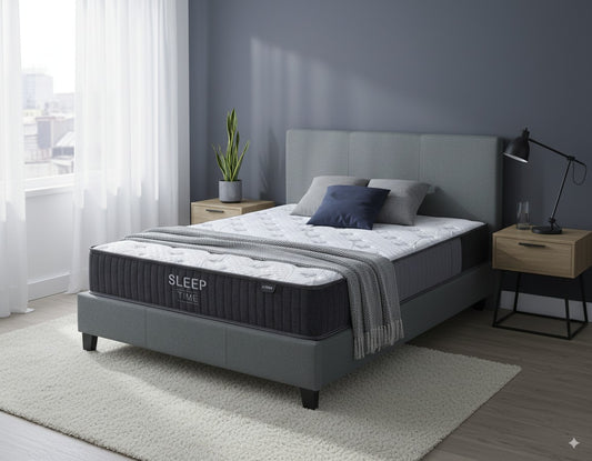 Sleeptime Bed Frame Linen Grey +  SleepTime X-Firm Mattress Queen