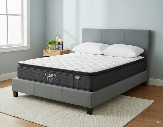 Sleeptime Bed Frame Linen Grey + SleepTime Medium Mattress Queen