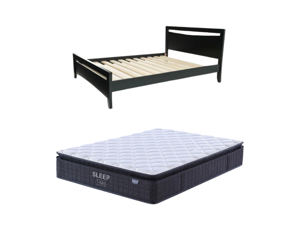 Henley Bed Frame Black + SleepTime Medium Mattress Queen