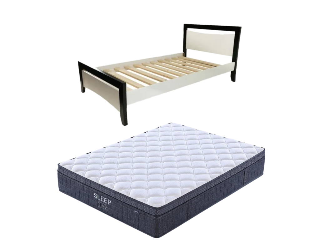 Maverick Bed Frame (Black/White) + SleepTime Ultra Mattress Queen