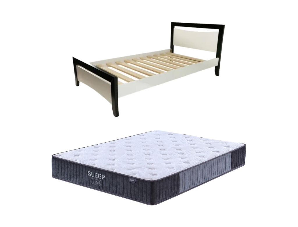 Maverick Bed Frame (Black/White) +  SleepTime X-Firm Mattress Queen