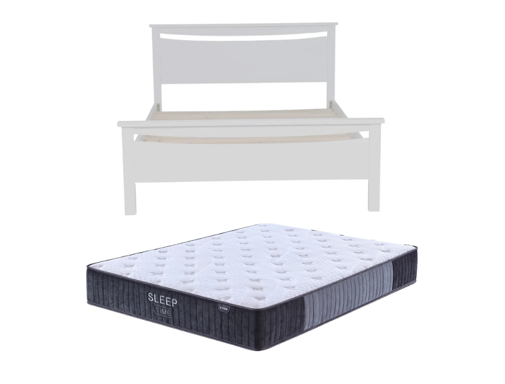 Medallion Bed Frame (White) +SleepTime X-Firm Mattress Queen