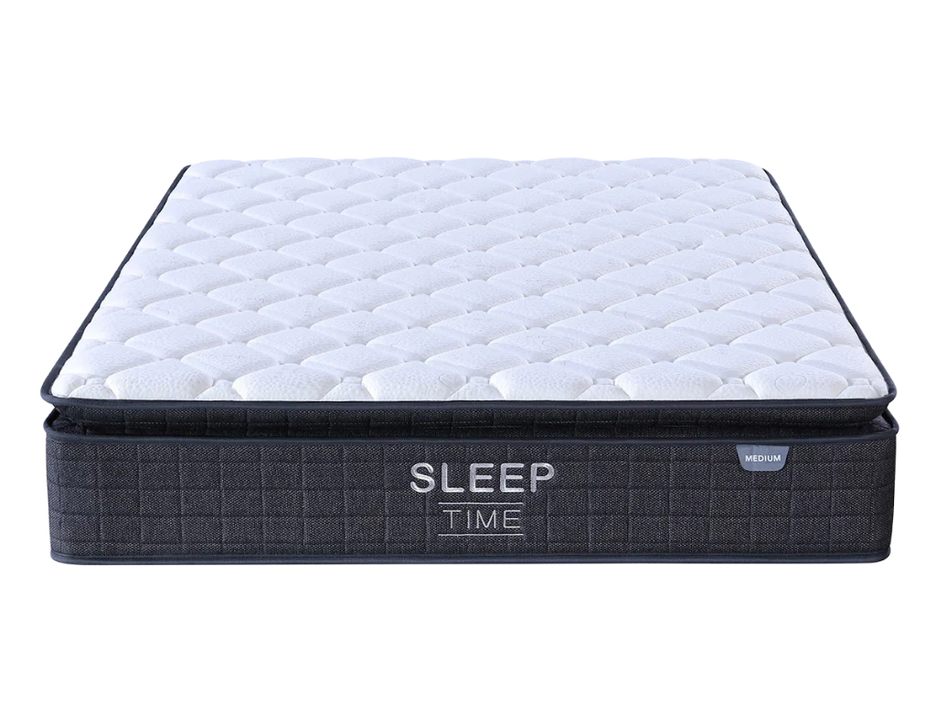 Maverick Bed Frame (Black/White) + SleepTime Medium Mattress Queen