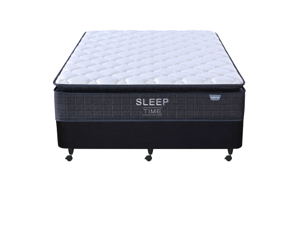 SleepTime Medium Mattress + NZ Made Duracast Hotel Bed Base with Casters