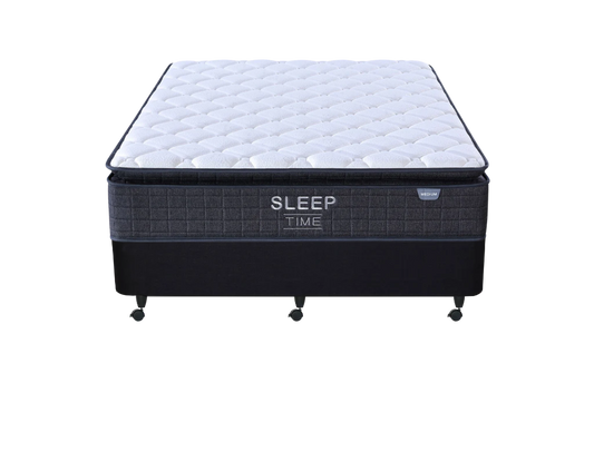 SleepTime Medium Mattress + NZ Made Duracast Hotel Bed Base with Casters