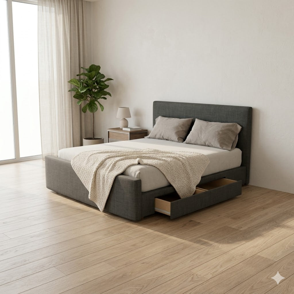 NZ Made Aura Plus Bed Frame With Drawers - Side View | Furniture World NZ
