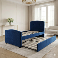 DriftEase Single Trundler Bed Frame Velvet Blue - Floor Model