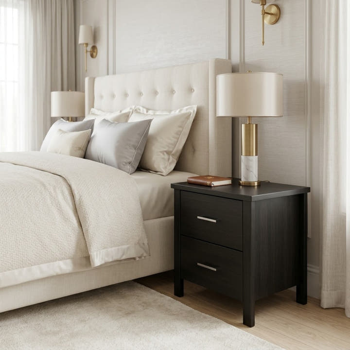 Bella 2 Drawer Bedside - Black Colour