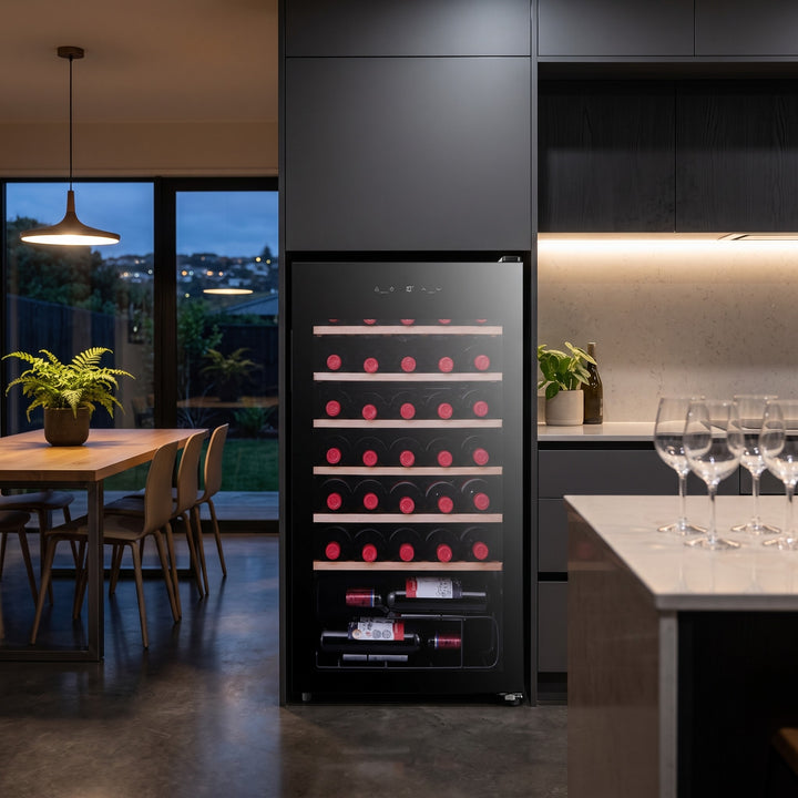 Midea 93L Wine Cooler Black lifestyle