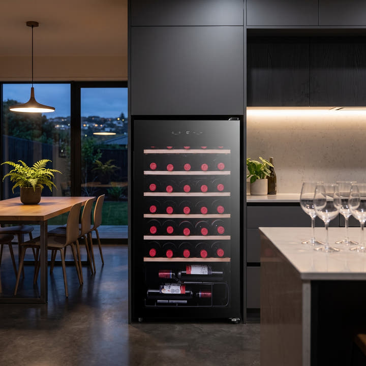 Midea 93L Wine Cooler Black lifestyle