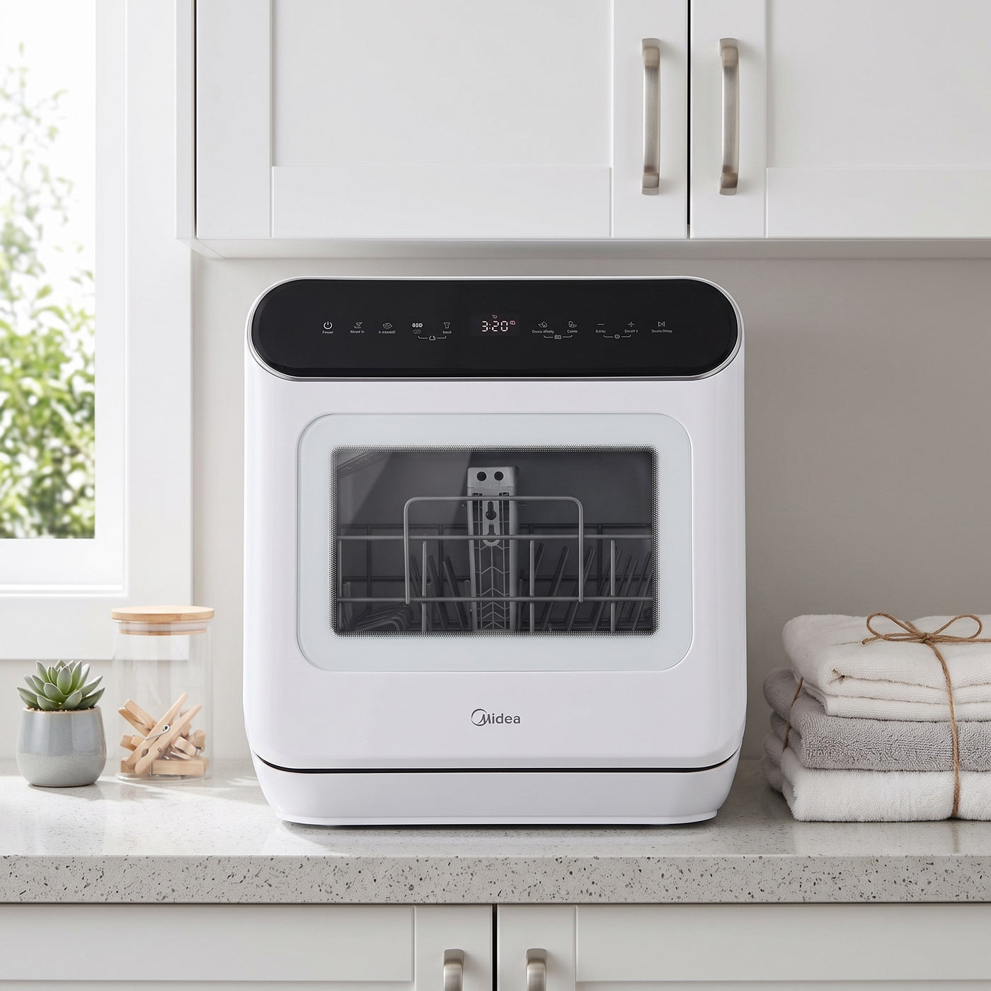 Midea 3 Place Setting Bench Top Mini Dishwasher lifestyle