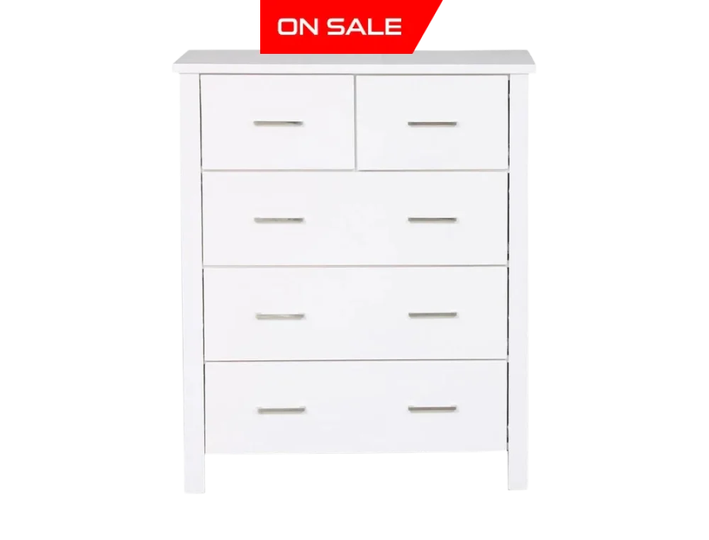 Bella 5 Drw Tallboy White Bedroom Furniture Sets