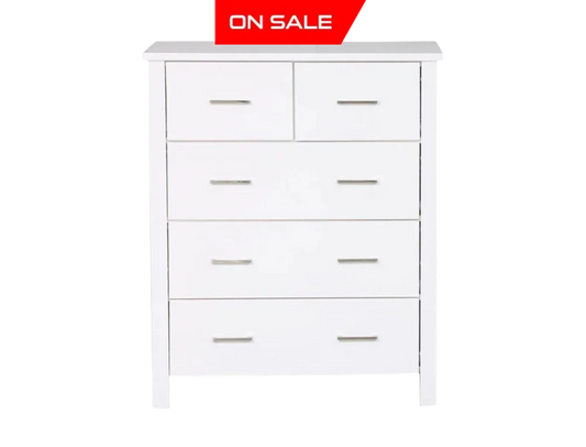 Bella 5 Drw Tallboy White Bedroom Furniture Sets