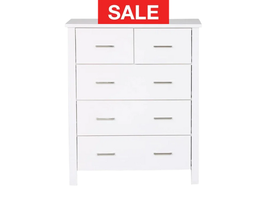 Bella 5 Drw Tallboy White Bedroom Furniture Sets