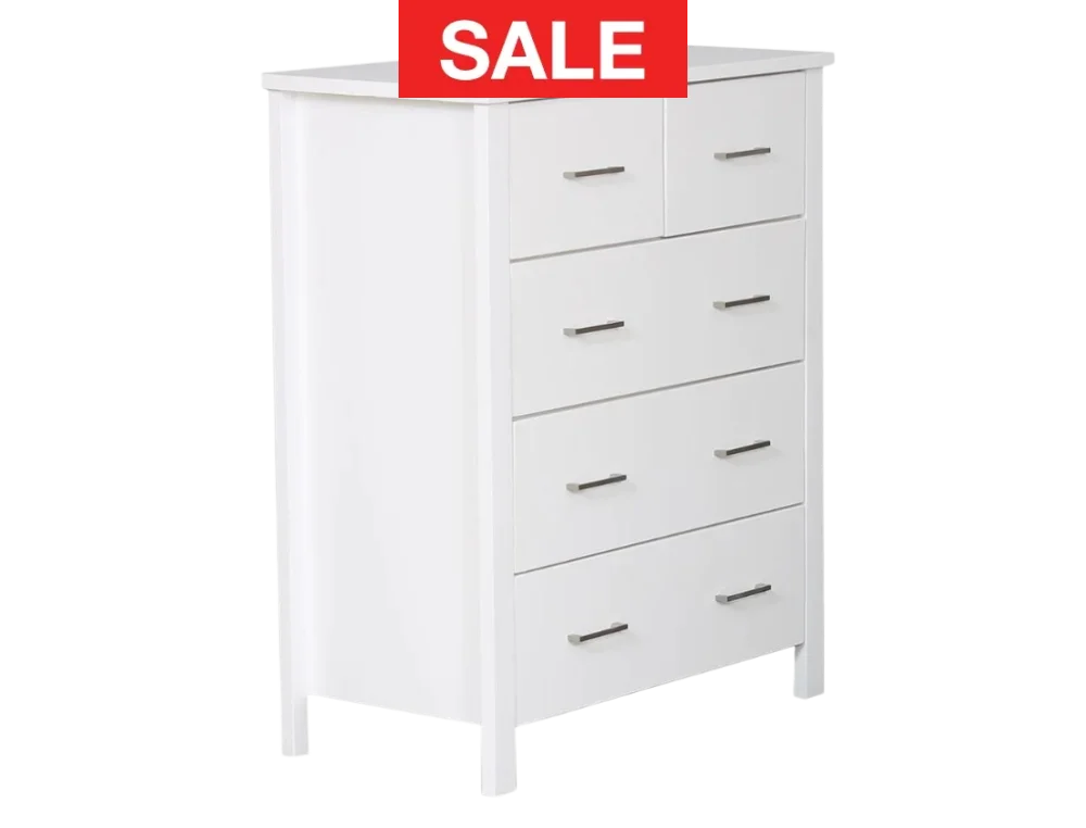 Bella 5 Drw Tallboy White Bedroom Furniture Sets