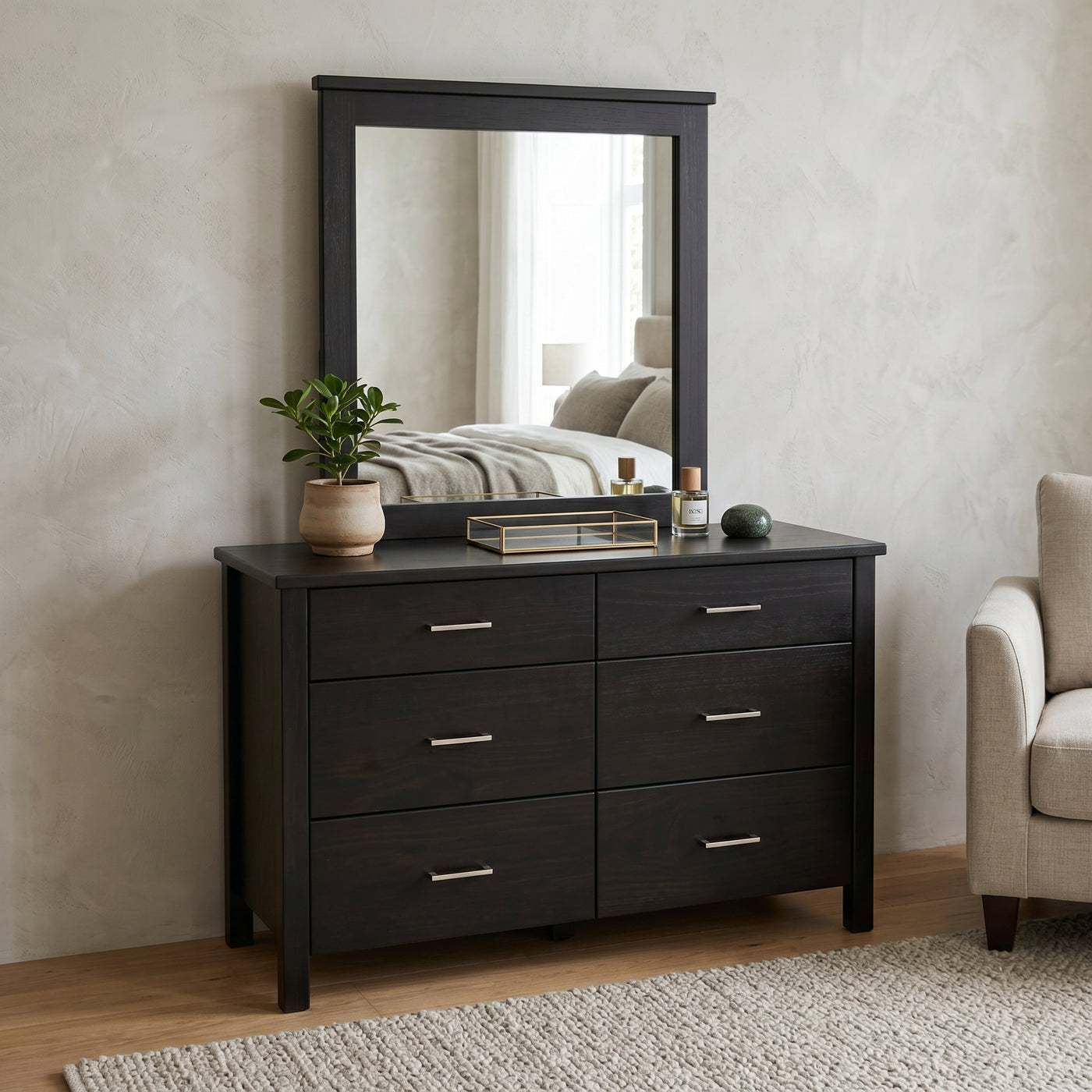 Bella 6 Drw Black Dresser / Mirror | Furniture World NZ