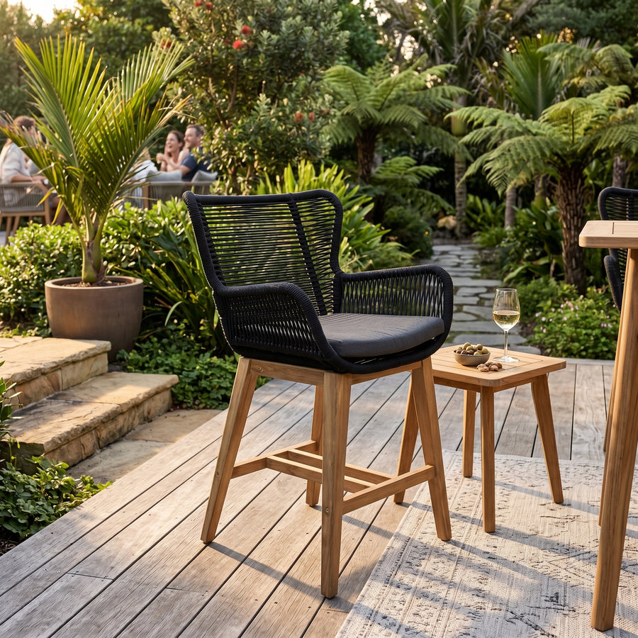 Brenton Outdoor Bar Chair – Eucalyptus Wood | Furniture World NZ