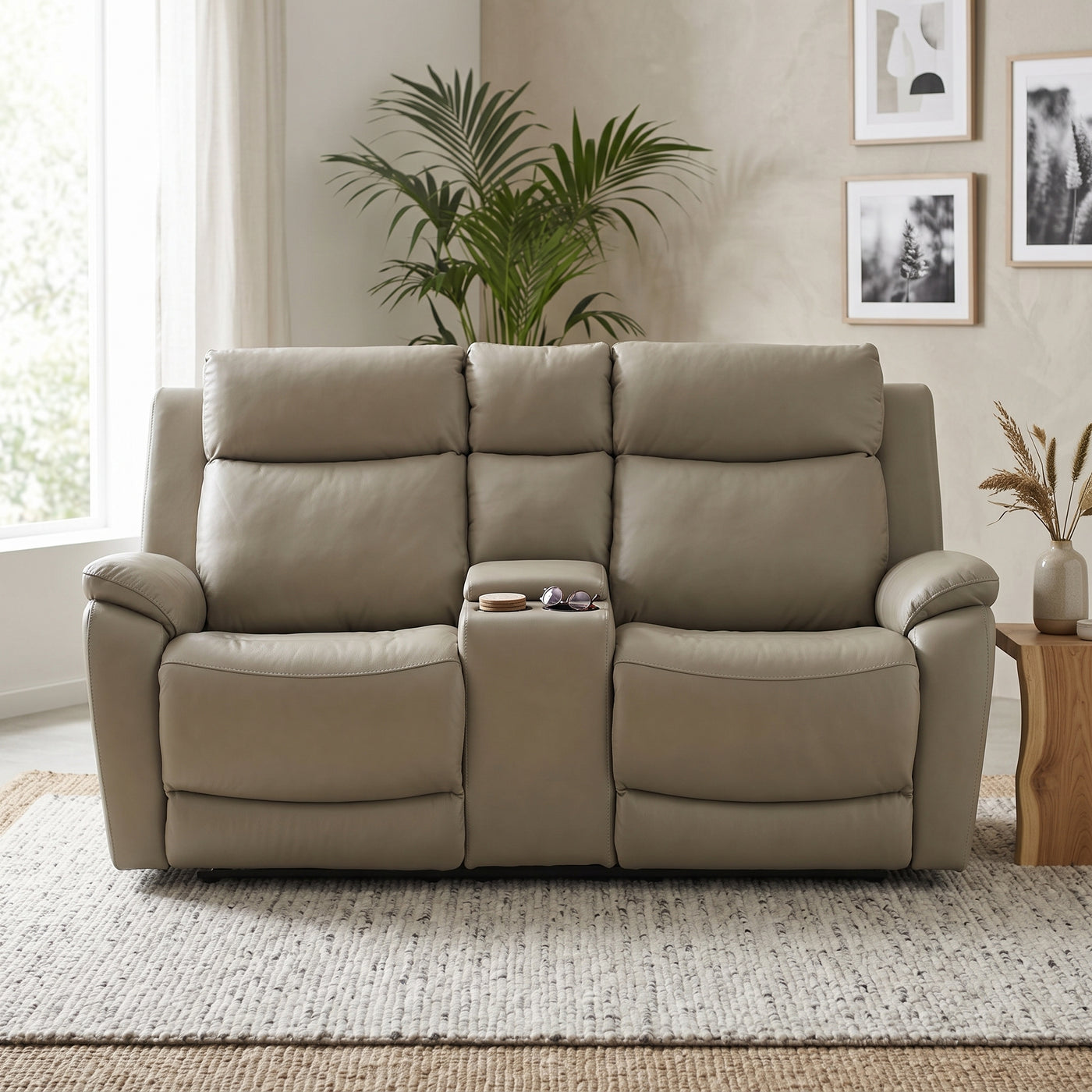 Brio 2 Seater Sofa With Storage Console – Light Grey | Furniture World NZ