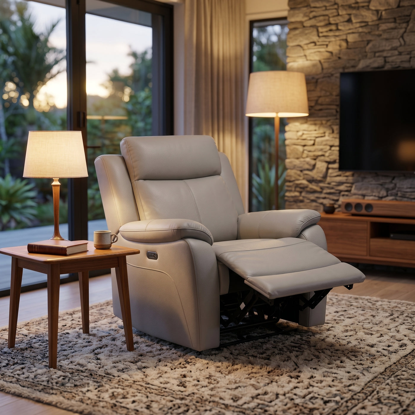 Brio Electric Recliner With USB Port – Light Grey | Furniture World NZ