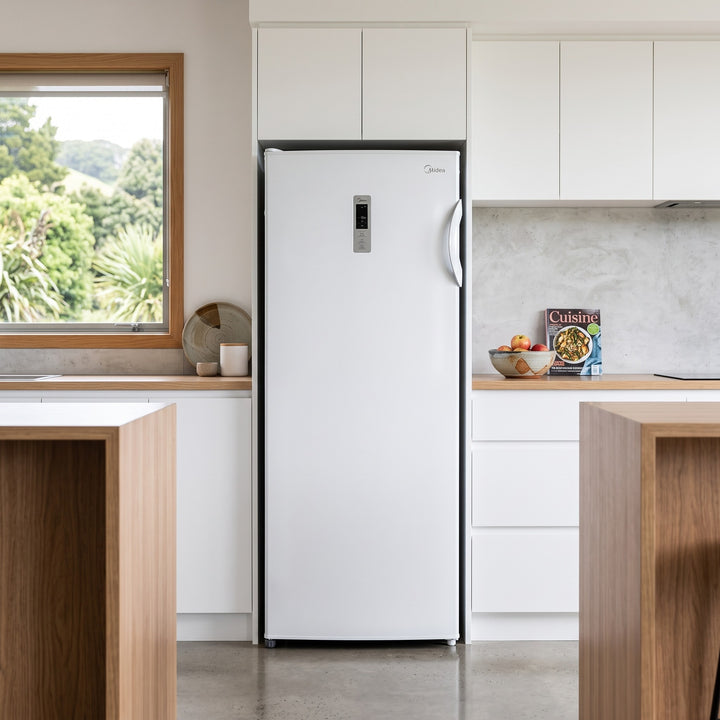 Midea MDRU327FGF01AP upright fridge lifestyle